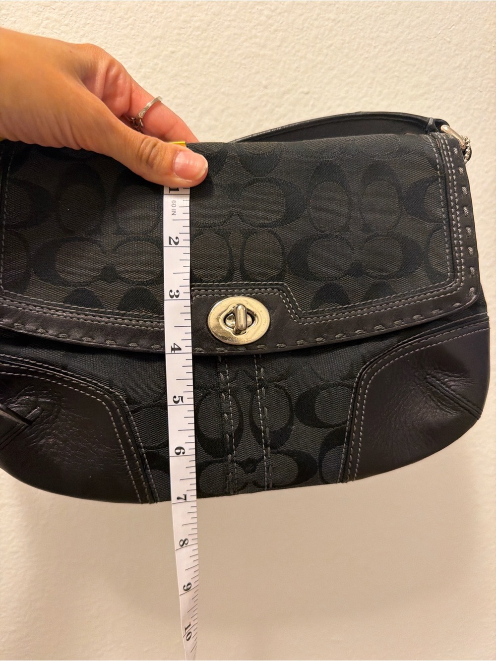 Coach Black Signature Canvas Shoulder Bag with Leather Trim - Picture 6 of 6